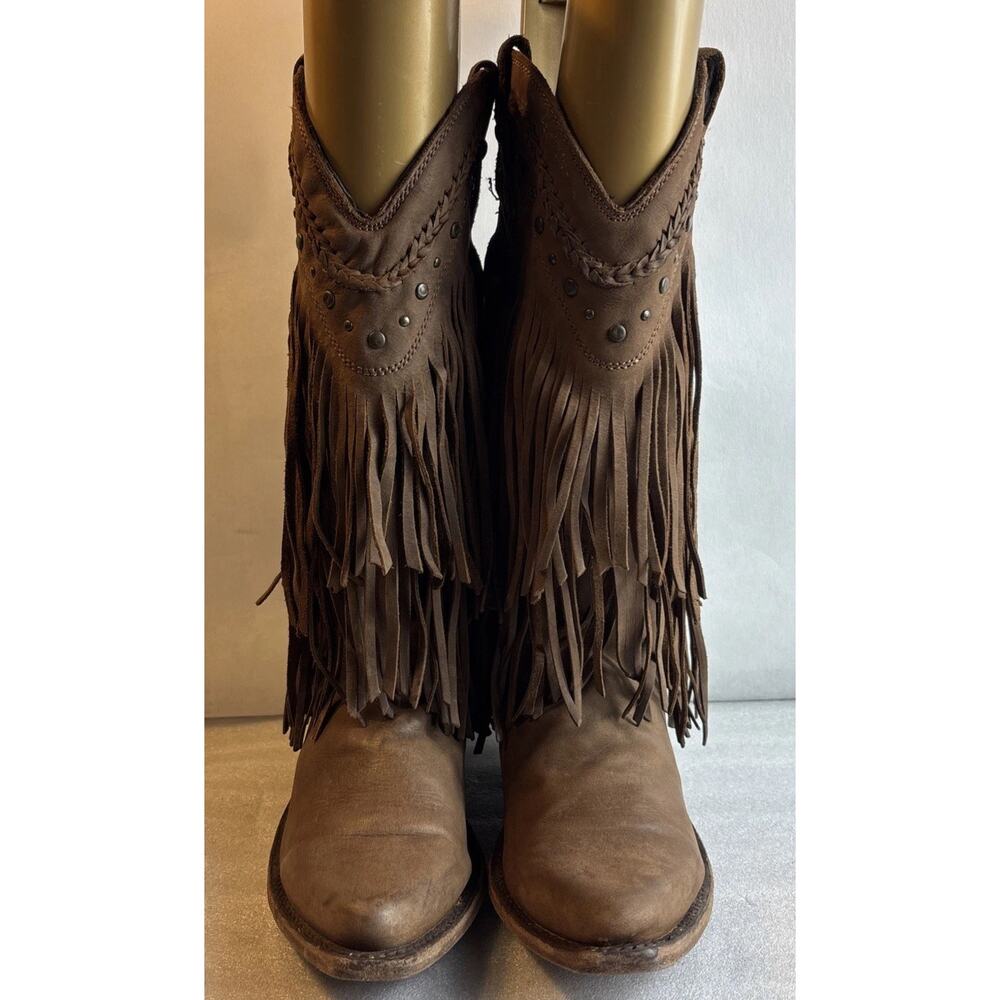 Liberty Black Vegas Fringe Cowboy Boots Brown Leather Western Studded Womens 8.5
